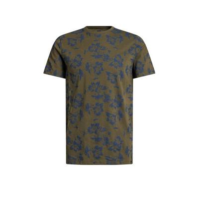 WE Fashion slim fit T-shirt met bloemenprint Forest Night