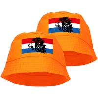 3x stuks oranje supporter / Koningsdag vissershoedje met Nederlandse vlag en leeuw voor EK/ WK fans