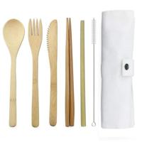 2 PC'S reizen creatieve bamboe stro dinnerware messen vork lepel eetstokjes set met doek zak (wit)