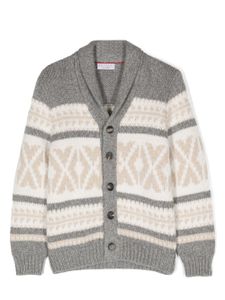 Brunello Cucinelli Kids cardigan en cachemire à motif intarsia - Tons neutres