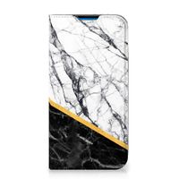 iPhone 14 Pro Max Standcase Marmer Wit Zwart - Origineel Cadeau Man