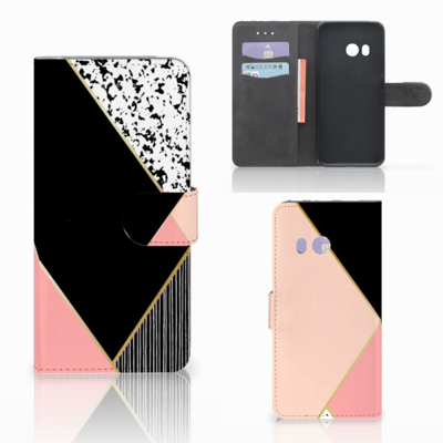 HTC U11 Bookcase Zwart Roze Vormen
