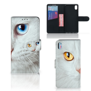 Xiaomi Redmi 7A Telefoonhoesje met Pasjes Witte Kat