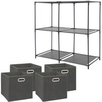 Kastmandjes/opberg mandjes - donkergrijs - 4x stuks van 29 Liter - In rekje van 68 x 70 cm