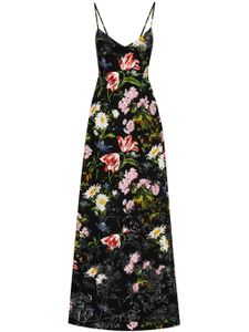 Oscar de la Renta robe longue Unfinished Floral en popeline - Noir