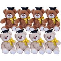 Pakket van 12x stuks geslaagd thema cadeau pluche knuffel beertjes beige en bruin 20 cm - thumbnail