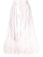 Rochas jupe mi-longue ornée de plumes - Rose