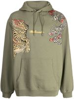 Maharishi logo-embroidered cotton hoodie - Vert