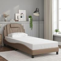 vidaXL Bedframe met hoofdbord kunstleer cappuccinokleurig 90x200 cm, bed, bed ombouw, tweepersoonsbed, bedbodem, slaapkamermeubel, 2 persoonsbed