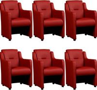 Set van 6 Rode leren landelijke eetkamerfauteuils Mass - Toledo Leer Red (rood leer) - thumbnail