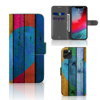 Apple iPhone 11 Pro Max Book Style Case Wood Heart - Cadeau voor je Vriend Apple iPhone 11 Pro Max Book Style Case Wood Heart - Cadeau voor je Vriend