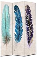 Fine Asianliving Kamerscherm Scheidingswand B120xH180cm 3 Panelen Veren Canvas Scherm Twee-zijdig Print Art 245-802