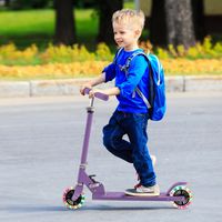 Kinderstep Twee Wiel Kick Scooter met Knipperende Wielen Verstelbaar Stuur & Achterrem voor Leeftijd 3+ Jongens & Meisjes Paars