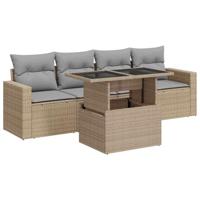 vidaXL 5-delige Loungeset met kussens poly rattan beige