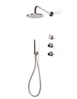 Bongio Squadra set: inbouw centraal thermostaatkraan rond incl. twee stopkranen, douchearm, hoofddouche en handdoucheset, chroom