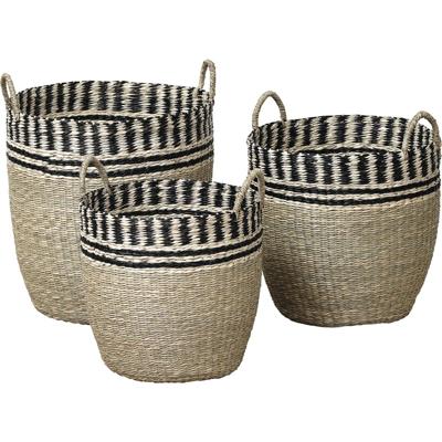 Set van 3 Manden - Zeegras - Wasmanden - Ronde Opbergmanden - Zwart - Naturel - Plantenmand - Tijdschriftenmand - Gewoven Manden - Natuurlijke look - Natuurlijk materiaal Set van 3 Manden - Zeegras - Wasmanden - Ronde Opbergmanden - Zwart - Naturel - Plantenmand - Tijdschriftenmand - Gewoven Manden - Natuurlijke look - Natuurlijk materiaal