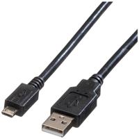 ROLINE USB 2.0 Kabel, USB A Male - Micro USB B Male, zwart, 1,8 m