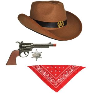 Bruine carnaval verkleed cowboyhoed/zakdoek/pistool