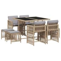 vidaXL 9-delige Tuinset met kussens poly rattan gemengd beige, loungeset, loungeset tuin, tuinbankenset, tuintafel, loungeset buiten, tuinset lounge