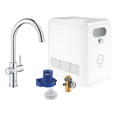 GROHE Blue Professional Duo Chilled & Sparkling starterkit met 1-gats keukenkraan C-uitloop, chroom