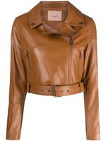 TWINSET veste de moto zippée en cuir artificiel - Marron