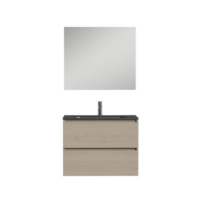 Tiger Loft badmeubel met spiegel en zwarte wastafel 80cm naturel eiken Tiger Loft badmeubel met spiegel en zwarte wastafel 80cm naturel eiken