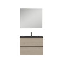 Tiger Loft badmeubel met spiegel en zwarte wastafel 80cm naturel eiken