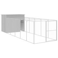 vidaXL Hondenhok met ren 214x661x181 cm staal lichtgrijs, hondenkennel, hondenhuisje, kennel hond, hondenhuis, honden kennel, hondenkooi, honden kooi
