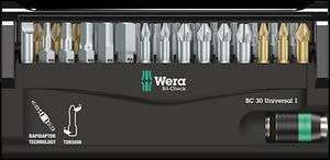 Wera BC Universal/30 Bit-Check 05056440001 Bitset 30-delig Plat, Kruiskop Phillips, Kruiskop Pozidriv, Inbus, Binnen-Torx, Torx BO