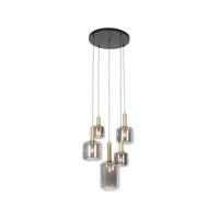 QAZQA - Modern Smart hanglamp zwart met goud met smoke glas incl. 5 Wifi A60 - Zuzanna | Dimmer | Dimbaar | Woonkamer | Slaapkamer | Keuken - Glas Rond - E27 Geschikt voor LED - Max. 5 x 4.9 Watt
