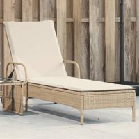 Ligbed met wielen en kussen poly rattan beige - thumbnail