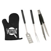 BBQ/barbecue gereedschap set 3-delig RVS met BBQ handschoen Masterchef - thumbnail