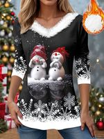 V Neck Christmas Snowman Casual T-Shirt