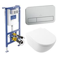 Villeroy & Boch Subway 3.0 Toiletset - zonder spoelrand - diepspoel - inbouwreservoir - twistflush - bedieningsplaat edelmat - zitting softclose & quickrelease - ceramic+ stone white 92242700 / 92249069 / 4670T0RW