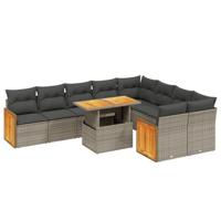vidaXL 10-delige Loungeset met kussens poly rattan grijs, tuinset, tuinmeubel, terrasset, tuinbank, terrasmeubel, loungebank, loungeset tuin