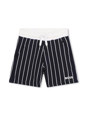 BOSS Kidswear Gestreepte shorts met logoprint - Zwart