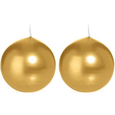 2x Ronde kaarsen goud 8 cm 25 branduren sfeerkaarsen - bolkaarsen