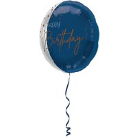 Folieballon 'Happy Birthday' Elegant True Blue (45cm) - thumbnail