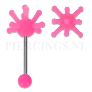 Tongpiercing met tickler roze