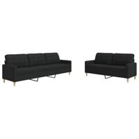 vidaXL 2-delige Loungeset stof zwart, bankenset, tv-stoel, fauteuil, sofa, stoffen bank, beklede bank, stoffen bank, loungebank, woonkamermeubilair