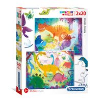 Clementoni Puzzel Grappige Dino&apos;s, 2x20st. - thumbnail