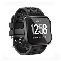By Qubix - Siliconen Bandje Geventileerd Compatible met Fitbit Versa 1/2 & Lite - Zwart - Compatible fitbit bandje