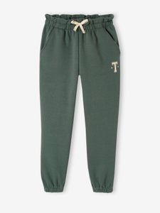 Molton joggingbroek voor meisjes met paperbag ceintuur groen