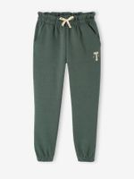 Molton joggingbroek voor meisjes met paperbag ceintuur groen - thumbnail