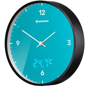 BRESSER MyTime LEDsec wandklok 24 cm met temperatuurweergave (sky blue)