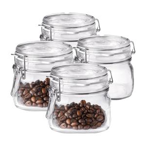 Voorraad/weckpot - 4x - transparant - glas - 10,5 x 10 cm - 500 ml - Bormioli Rocco