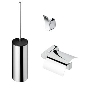 Geesa Wynk Toiletaccessoireset - Toiletborstel met houder - Toiletrolhouder met klep - Handdoekhaak - Chroom