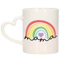 Bellatio Decorations Cadeau koffie/thee mok voor mama - wit met een hartjes oor - regenboog - Moederdag   - - thumbnail