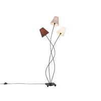 QAZQA Design vloerlamp zwart met stoffen kappen 3-lichts - Melis