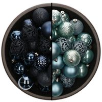 74x stuks kunststof kerstballen mix van donkerblauw en ijsblauw 6 cm - thumbnail